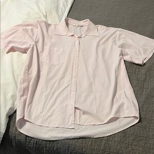 Wayf Pink and White Striped Oversized Shirt